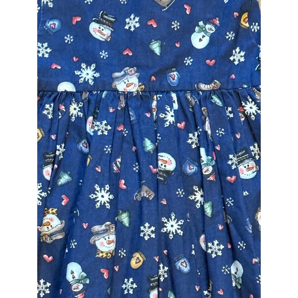 Cottagecore Retro Blue Snowman Snowflake Winter Holiday Sleeveless Dress 18-24 - Picture 5 of 6
